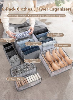 XiuWoo 6-Piece Wardrobe Clothes Drawer Organizers Dividers Compartment Storage Box Bins for Jeans,Bras,Underwear,Socks,Baby Clothes, Foldable Closet Drawer Organizers Storage Bedroom  - Image 4