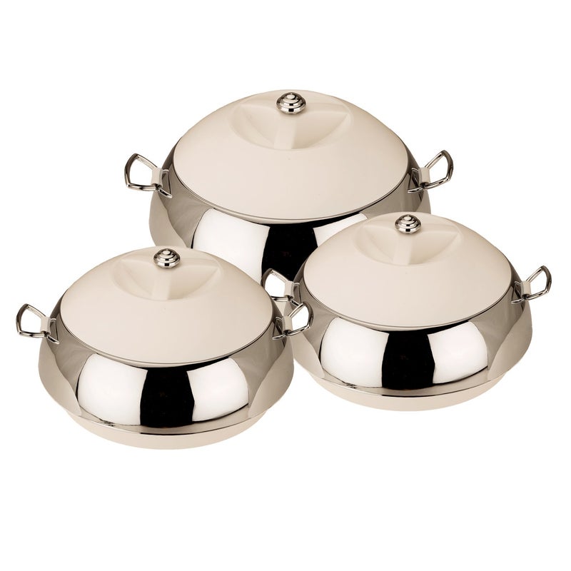 JAYPEE JAYPEE Eena Meena Deeka Ultra Serving Set PU Insulated with Chrome Plated Knob Casserole Set of 3 Inner Stainless Steel Serving Bowl 75010001500 ml Ultra White  - Image 1