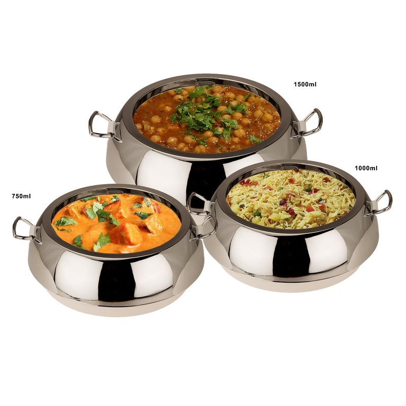 JAYPEE JAYPEE Eena Meena Deeka Ultra Serving Set PU Insulated with Chrome Plated Knob Casserole Set of 3 Inner Stainless Steel Serving Bowl 75010001500 ml Ultra White  - Image 2