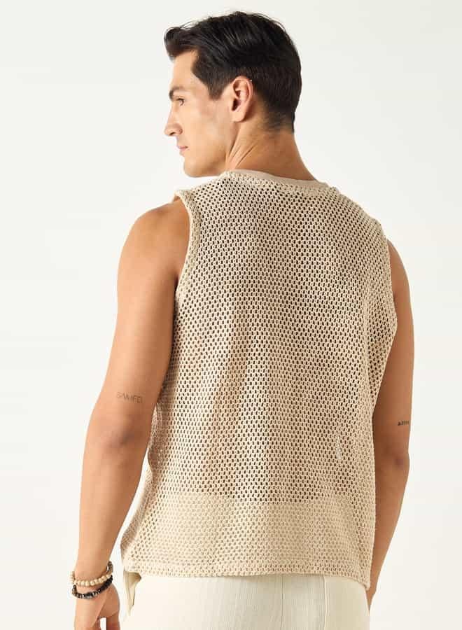 Splash FAV Iconic Textured Sleeveless T-shirt with Crew Neck - Image 4