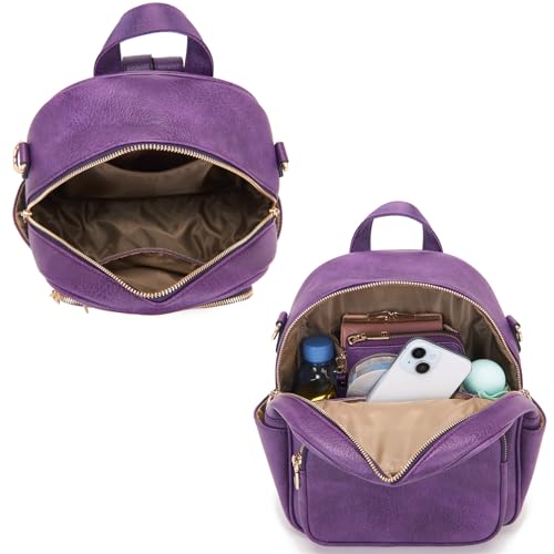 Idesort Small Backpack Purse for Women Girls Cute Backpacks Purse set with Wallet Convertible Shoulder bag Purple - Image 5