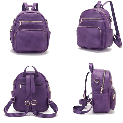 Idesort Small Backpack Purse for Women Girls Cute Backpacks Purse set with Wallet Convertible Shoulder bag Purple - Image 3
