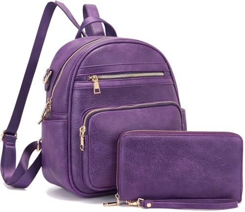 Idesort Small Backpack Purse for Women Girls Cute Backpacks Purse set with Wallet Convertible Shoulder bag Purple - Image 1
