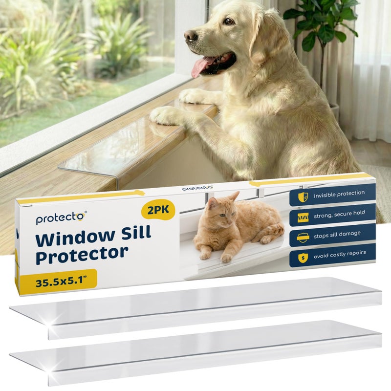 PROTECTO 2-Pack Window Sill Protector from Dogs 35.5 x 5.1 Clear Window Guards from Cats Scratching, Chewing & Clawing | Keep Your Sills Smooth & Paws Safe | Ultra Strong Window Sill Cover Protection - Image 1
