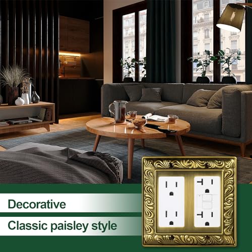 Ranweydi Antique Brass Decorative Wall Plate Light Switch Cover Decorator Outlet Covers Rocker Switch Plates Metal Material Wall Plates for Kitchen Bathroom (2 Gang Double Decorator-3 Pack) - Image 4