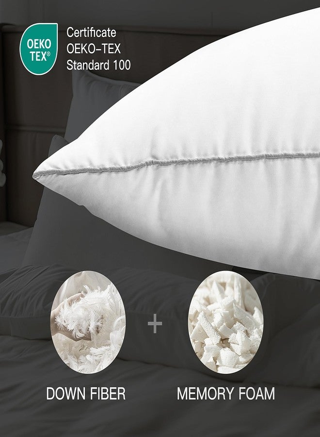 Hotel Grand White Goose Down Fiber Pillow Queen Size 100% Cotton Hypoallergenic Luxury Suportive Pillow Hotel Collection Soft Bed Pillow for Side/Back Sleeping Pillow, 28"x20",1 Pack - Image 3