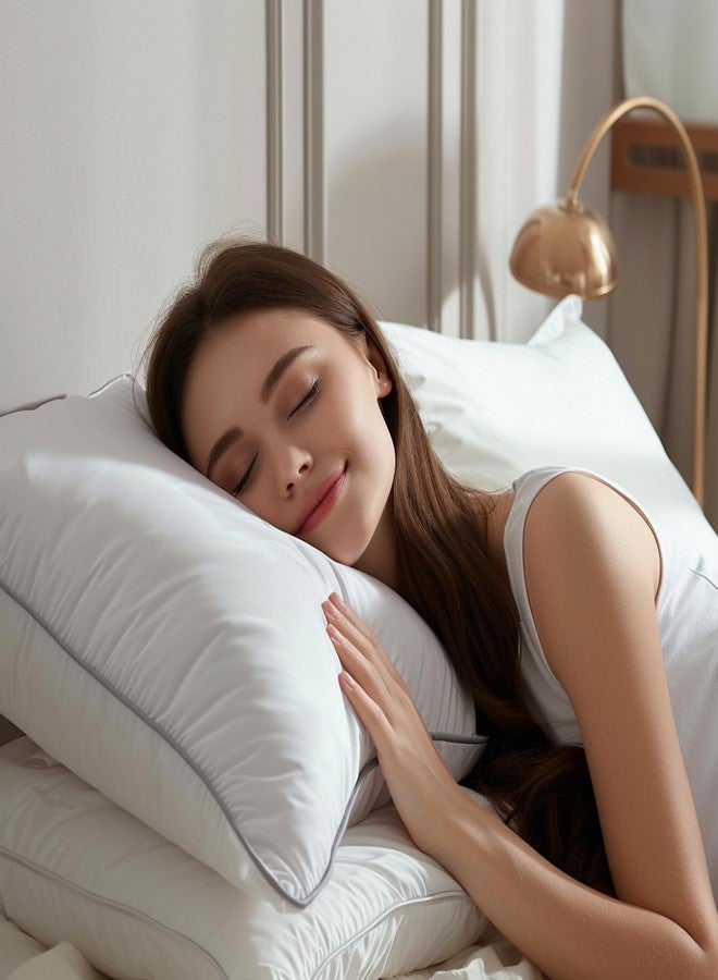 Hotel Grand White Goose Down Fiber Pillow Queen Size 100% Cotton Hypoallergenic Luxury Suportive Pillow Hotel Collection Soft Bed Pillow for Side/Back Sleeping Pillow, 28"x20",1 Pack - Image 5
