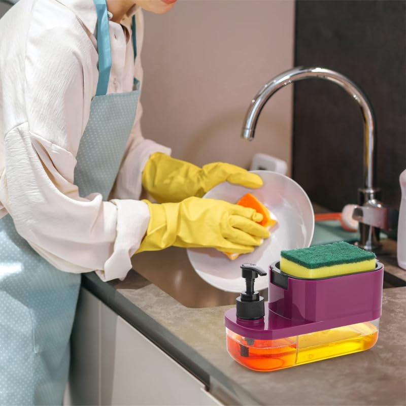 iSTAR Soap Dispenser for Kitchen Sink with Sponge Holder 400ml Hollow Design Durable & Smooth Body Random Color 3 in 1 Soap Pump Dispenser Rust Proof Dish Soap Liquid Dispenser - Image 4
