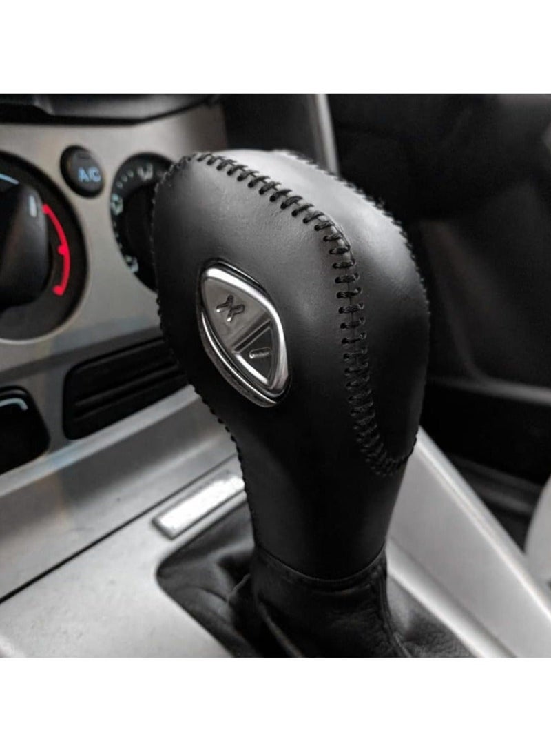 Fiesta Auto Leather Shifter Knob Trim for EcoSport/Transit/C-Max Accessories (Black with Black Stitches) - Image 1