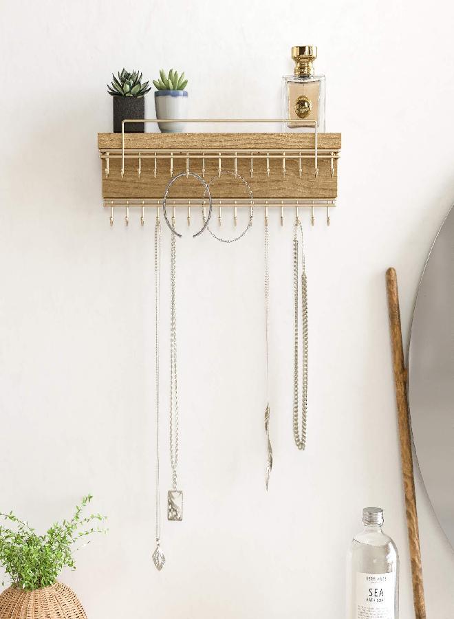 J JACKCUBE DESIGN J JACKCUBE DESIGN Rustic Wood Wall Mounted Jewelry Organizer with 30 Gold Metal Hooks Display Shelf Storage for Necklaces, Bracelets, Earrings, Bows and more - MK626A  - Image 3