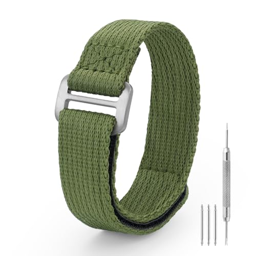 watchdives Nylon Watch Band 20mm 22mm Replacement Watch Straps with Hook and Loop Fasteners Sport Watchband (Green/Titanium Buckle, 20mm / Large) - Image 1