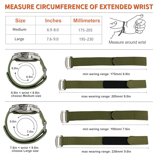 watchdives Nylon Watch Band 20mm 22mm Replacement Watch Straps with Hook and Loop Fasteners Sport Watchband (Green/Titanium Buckle, 20mm / Large) - Image 2