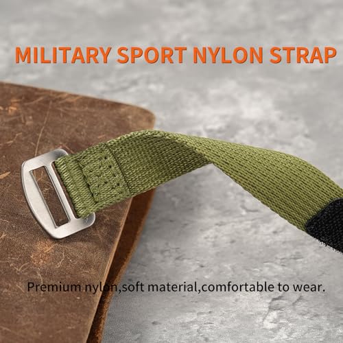 watchdives Nylon Watch Band 20mm 22mm Replacement Watch Straps with Hook and Loop Fasteners Sport Watchband (Green/Titanium Buckle, 20mm / Large) - Image 4