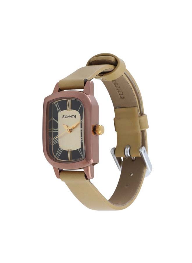 Sonata Asymmetrical Shape Leather Band Analog Wrist Watch 87001QL01 21mm Beige - Image 1