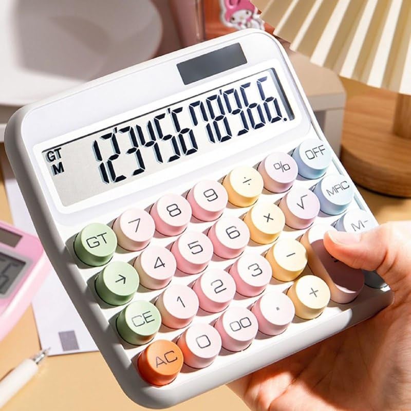 XBEY Electronic Calculator,12 Digits Large LCD Display Small Desktop Calculator,Pink Basic Calculators with Big Buttons, Easy to Press Mechanical Switch Calculator (White Desktop Calculator) - Image 4