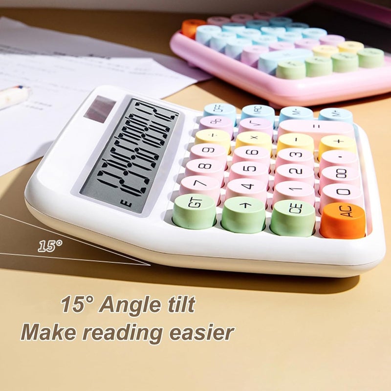 XBEY Electronic Calculator,12 Digits Large LCD Display Small Desktop Calculator,Pink Basic Calculators with Big Buttons, Easy to Press Mechanical Switch Calculator (White Desktop Calculator) - Image 2