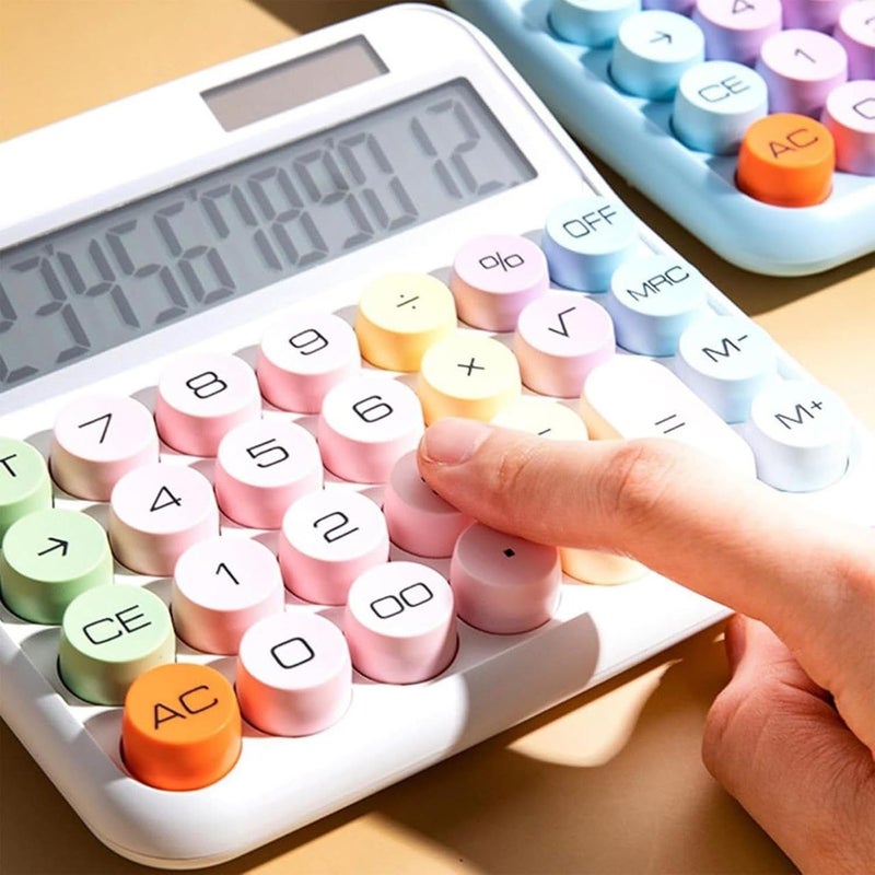 XBEY Electronic Calculator,12 Digits Large LCD Display Small Desktop Calculator,Pink Basic Calculators with Big Buttons, Easy to Press Mechanical Switch Calculator (White Desktop Calculator) - Image 5