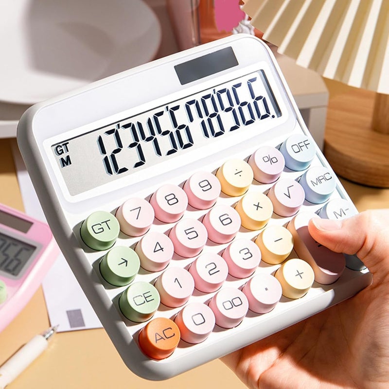 XBEY Electronic Calculator,12 Digits Large LCD Display Small Desktop Calculator,Pink Basic Calculators with Big Buttons, Easy to Press Mechanical Switch Calculator (White Desktop Calculator) - Image 1