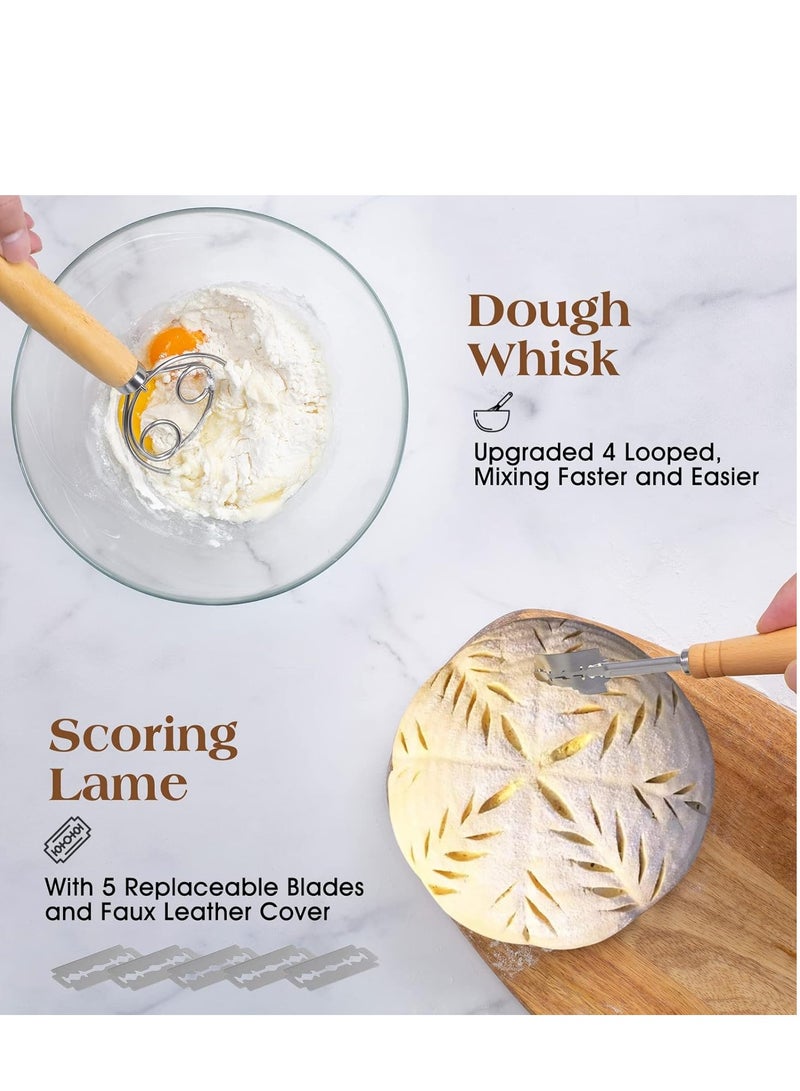 Furtey Banneton Proofing Basket Set - 10 Inch Oval & 9 Inch Round w/ Linen Liners | Sourdough Baking Kit Includes Bread Lame, Dough Scraper, Silicone Sling & Danish Whisk - Image 5