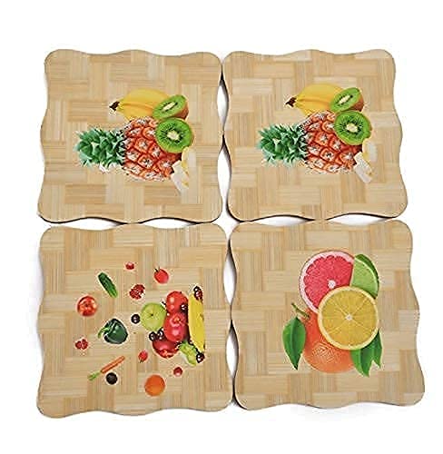 Venja Wooden Coaster Place Mat for Dining Table Square Shape Hot Pot Holder Bamboo Heat Insulation Pad for Kitchen Countertop Serveware Rest Pan Stand Trivet Mat Set 15 x 15 cm_Multicolor 4