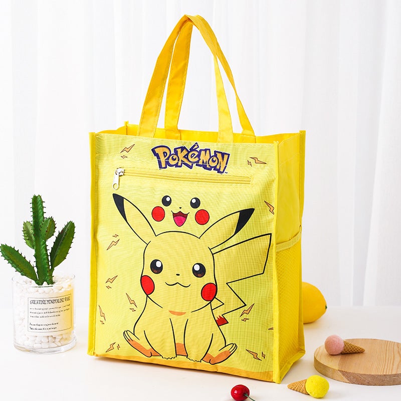 Dual Layer A4 Art Case Cute Cartoon Student Carry Bag Waterproof No.11 Yellow Picachu (inner layer with lining) 