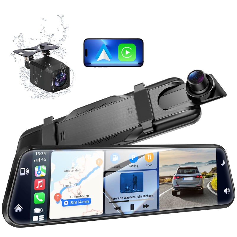 KOUENOM 25K Mirror Dash Cam with CarplayAndroid Auto10 Rear View Mirror Camera for CarsTrucks with Voice Control 64GB CardTouch ScreenParking MonitorReverse AssistDual Loop RecordWDR Tech - Image 2