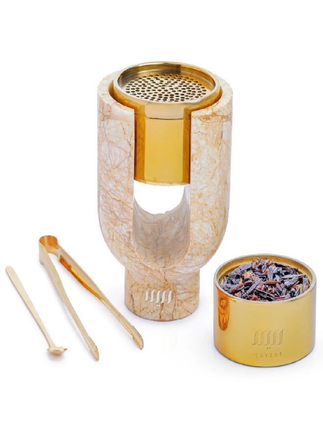 Layers Ofra (Sofitel) Medium Incense Burner / Candle Holder – Natural Marble – Gold Candle - Image 1