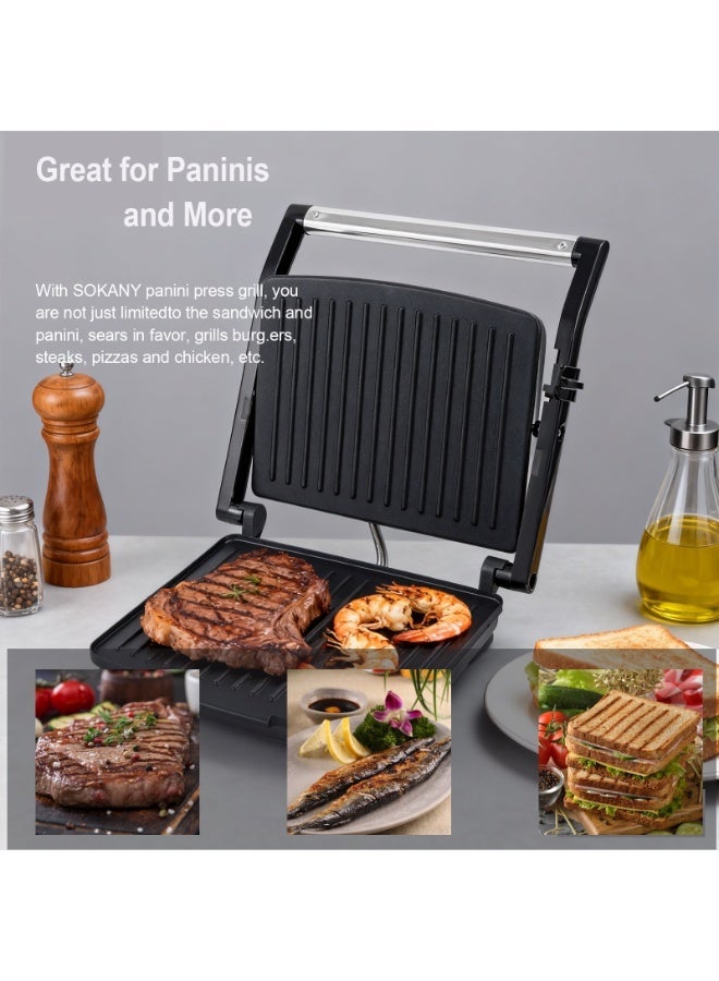 sokany 2000W Panini Grill Open 180° Flat Grilling,sandwich maker Adjustable Height, Stainless Steel Plastic,Non-stick Coated Plates Easy to Clean High Power - Image 2