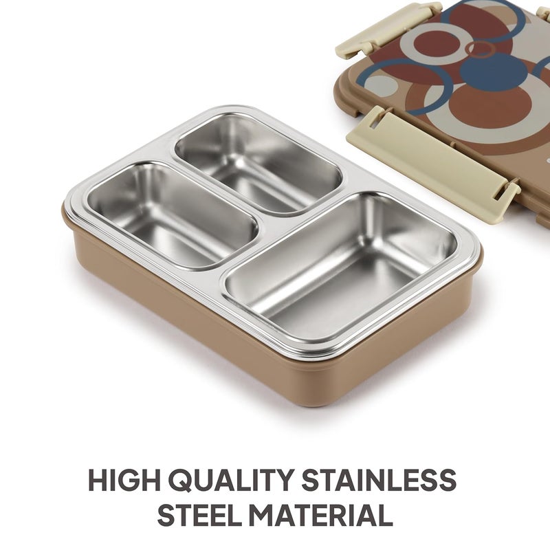 Cello CELLO Zoom 3 Insulated Lunch Box, Light Brown | Inner Stainless Steel Compartment | Silicon Seal in The Lid with with 4 Sided Click Locks | Ideal for College,Office, Outdoor Activities  - Image 3