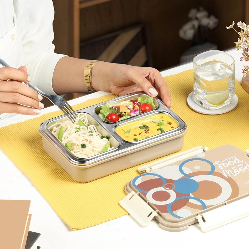 Cello CELLO Zoom 3 Insulated Lunch Box, Light Brown | Inner Stainless Steel Compartment | Silicon Seal in The Lid with with 4 Sided Click Locks | Ideal for College,Office, Outdoor Activities  - Image 1