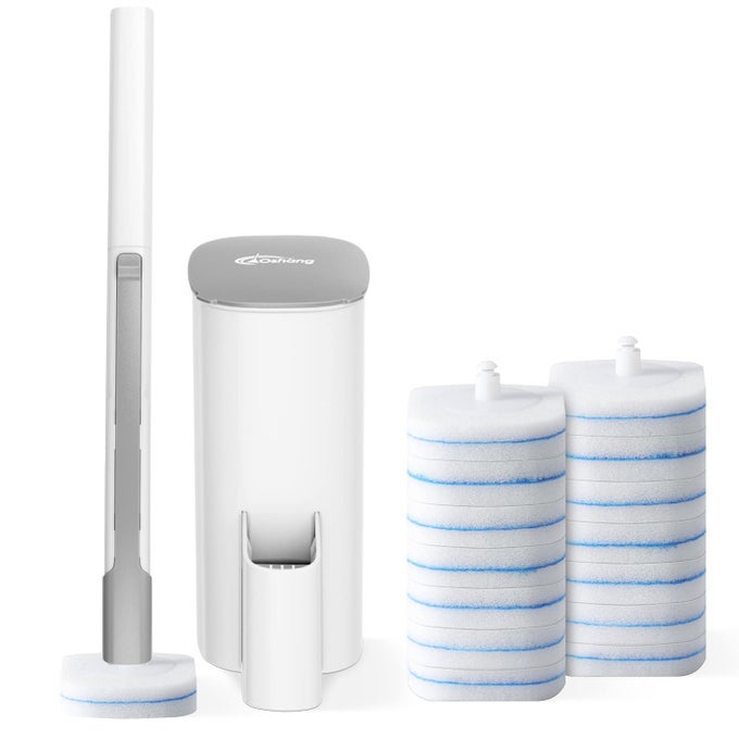 DISPOSABLE TOILET BRUSH TOILET BOWL CLEANER TOILET CLEANING SUPPLIES TOILET BRUSH WITH HOLDER 14 REFILLS FOR DEEP CLEANING AND HYGIENIC BATHROOM MAINTENANCE