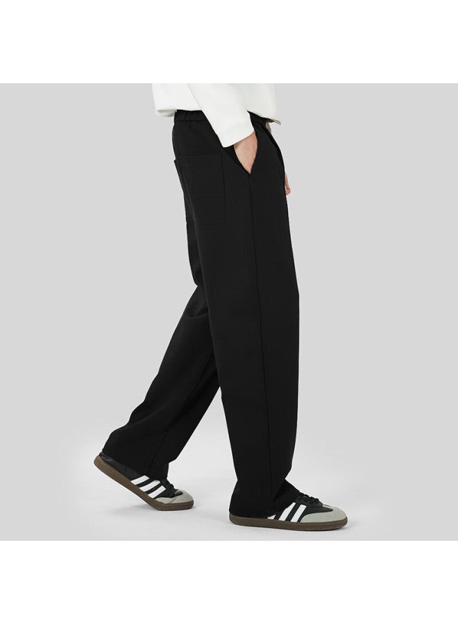 Markless Men's Casual Pants Autumn Winter Loose Straight Cotton Blend Trousers 4870 Starry Black S - Image 3