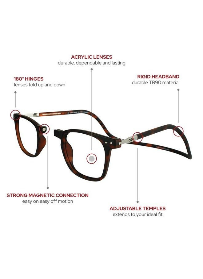 clic - Magnetic Reading Glasses Computer Readers Replaceable Lens Adjustable Temples Manhattan (Sm Tortoise 2.00 Magnification) - Image 1