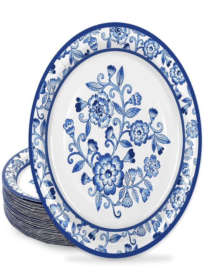 JarThenaAMCS 50Pcs Blue White Floral Paper Plates Vintage Flower Disposable Plates 9 Inch Chinoiserie Tableware for Wedding Birthday Party Table Decor Supplies - Image 1