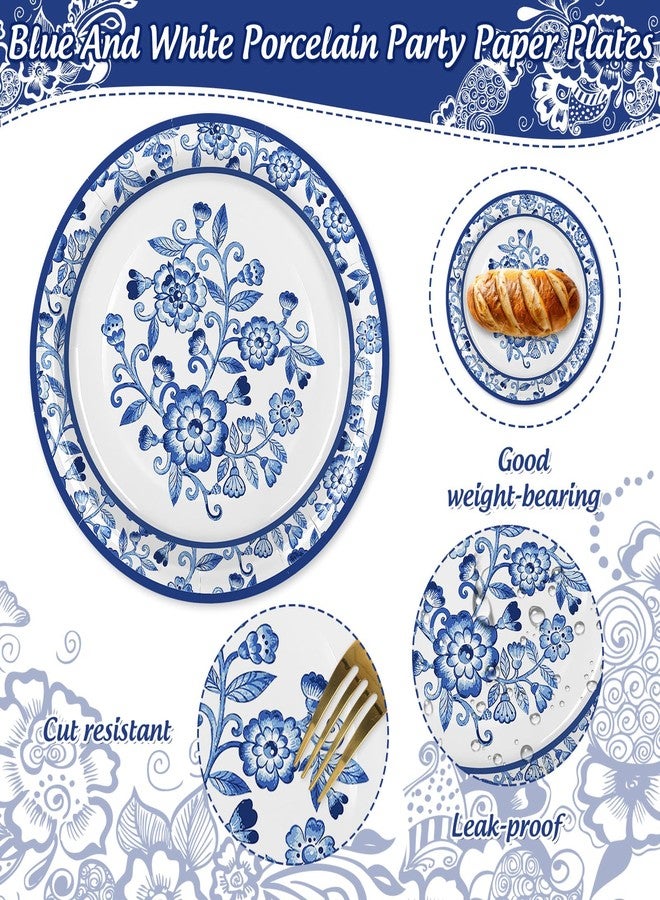 JarThenaAMCS 50Pcs Blue White Floral Paper Plates Vintage Flower Disposable Plates 9 Inch Chinoiserie Tableware for Wedding Birthday Party Table Decor Supplies - Image 3