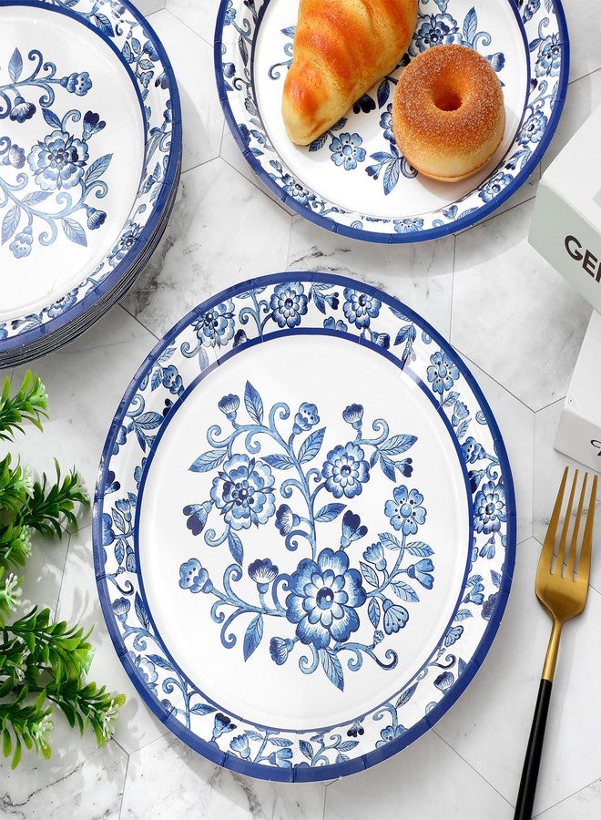 JarThenaAMCS 50Pcs Blue White Floral Paper Plates Vintage Flower Disposable Plates 9 Inch Chinoiserie Tableware for Wedding Birthday Party Table Decor Supplies - Image 5
