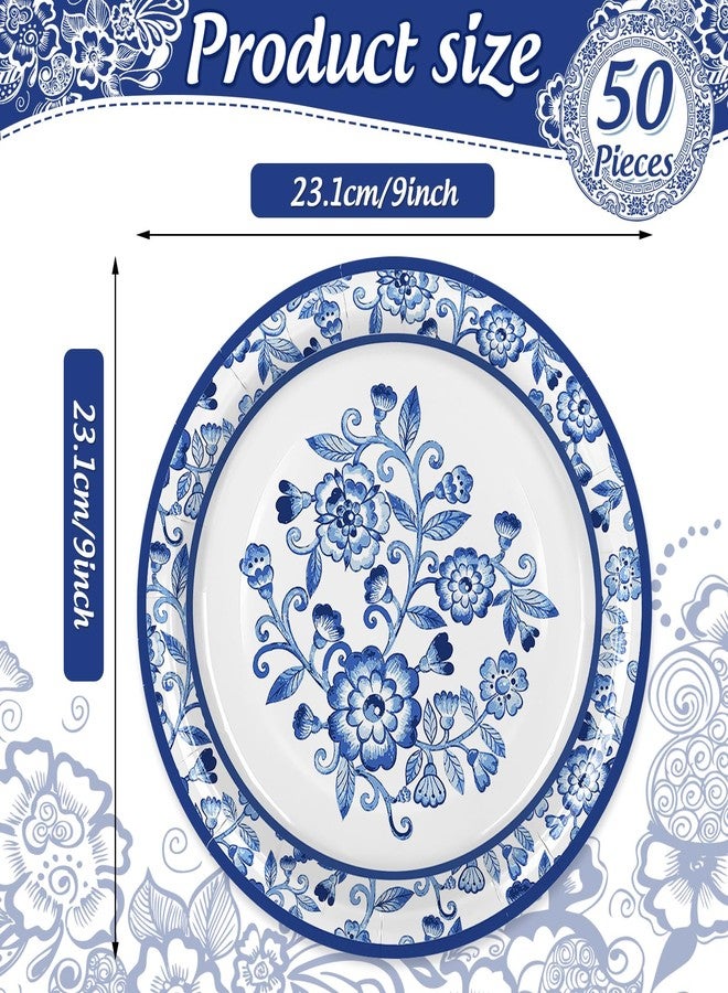 JarThenaAMCS 50Pcs Blue White Floral Paper Plates Vintage Flower Disposable Plates 9 Inch Chinoiserie Tableware for Wedding Birthday Party Table Decor Supplies - Image 2