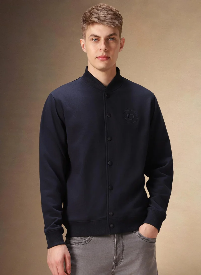 Dennis Lingo Men's Navy Polyester Blend Solid Regular Fit Sweatshirt