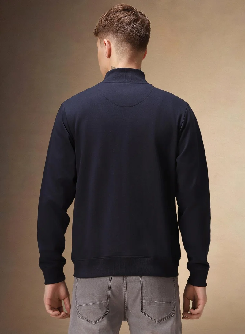 Dennis Lingo Men's Navy Polyester Blend Solid Regular Fit Sweatshirt