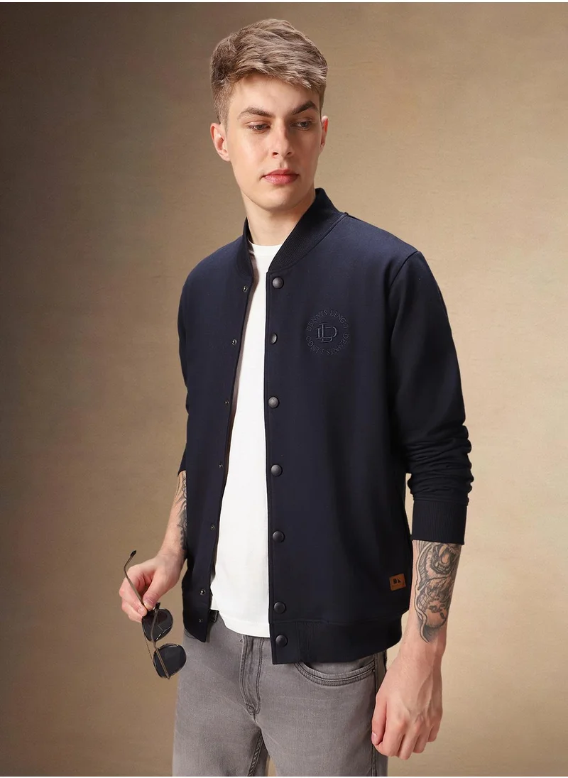 Dennis Lingo Men's Navy Polyester Blend Solid Regular Fit Sweatshirt