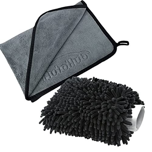 Auto Hub Microfiber Car Cleaning Cloth and Wash Mitt Kit - Includes Super Soft 600 GSM Extra Large (40x60 CM) Microfiber Cloth for Car and Dual Sided Chenille Microfiber Wash Mitt 1700 GSM - Image 1