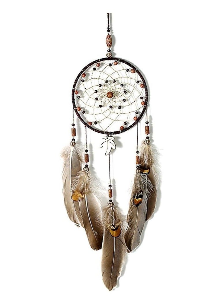 عام حاجب أحلام مصنوع يدويًا، تقليدي من الهند، للأحلام الجيدة، ديكور للجدار، المنزل، السيارة، هدية عيد ميلاد، بني - Image 1