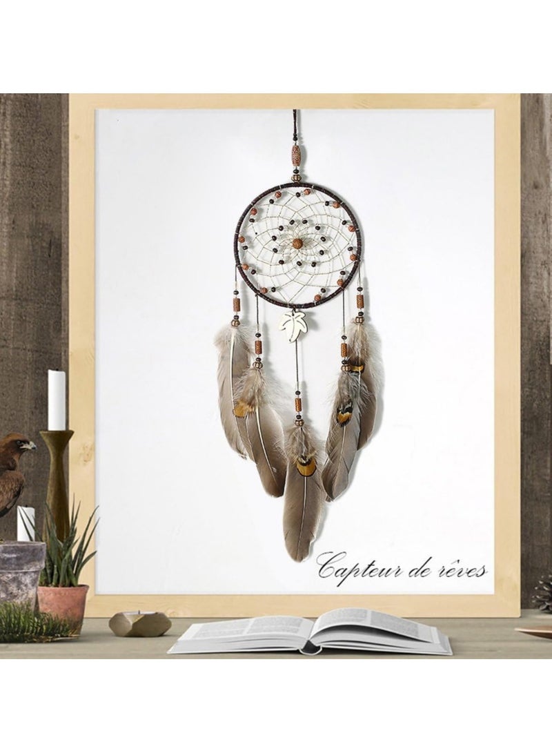 عام حاجب أحلام مصنوع يدويًا، تقليدي من الهند، للأحلام الجيدة، ديكور للجدار، المنزل، السيارة، هدية عيد ميلاد، بني - Image 3