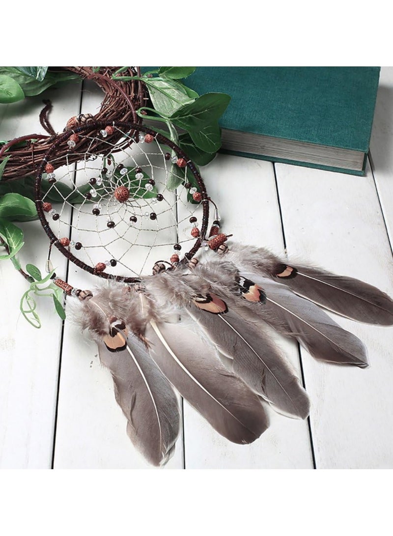 عام حاجب أحلام مصنوع يدويًا، تقليدي من الهند، للأحلام الجيدة، ديكور للجدار، المنزل، السيارة، هدية عيد ميلاد، بني - Image 4