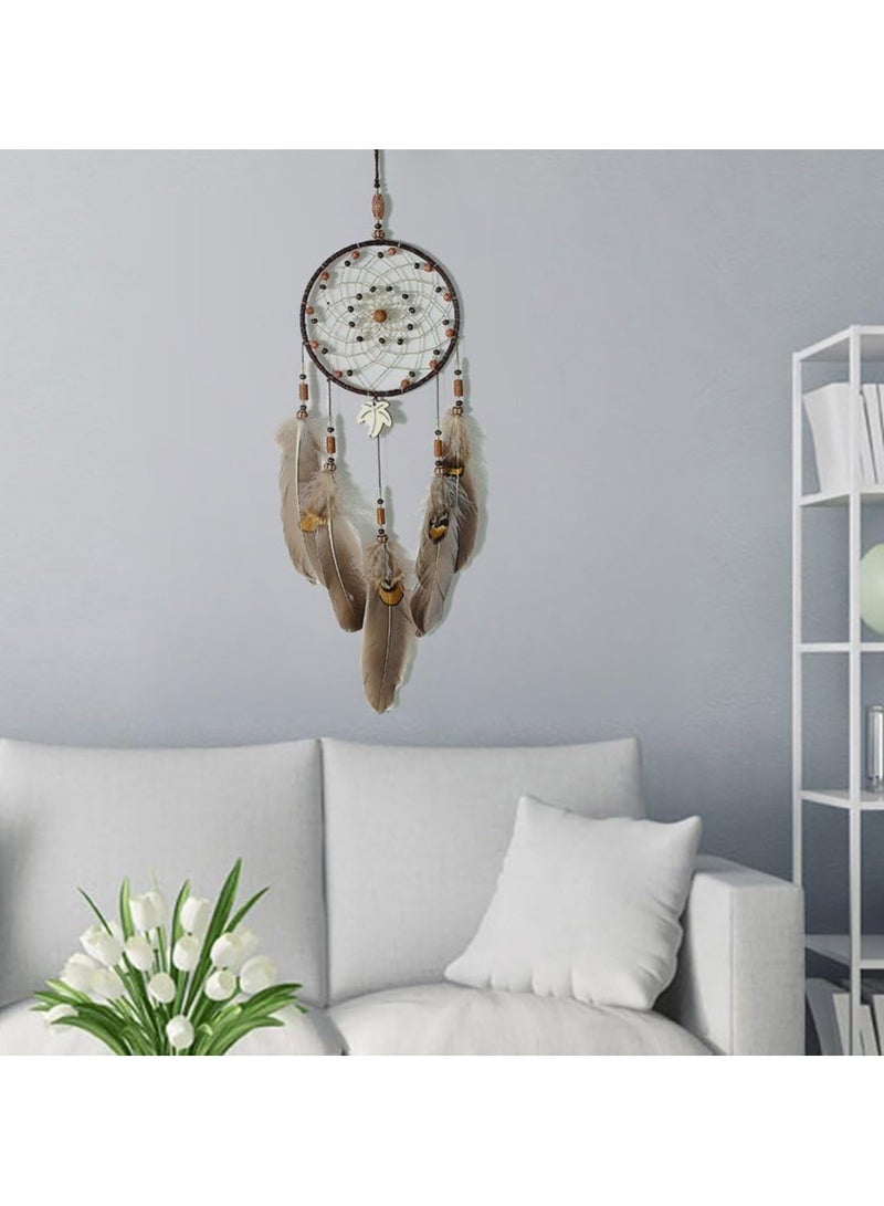 عام حاجب أحلام مصنوع يدويًا، تقليدي من الهند، للأحلام الجيدة، ديكور للجدار، المنزل، السيارة، هدية عيد ميلاد، بني - Image 5