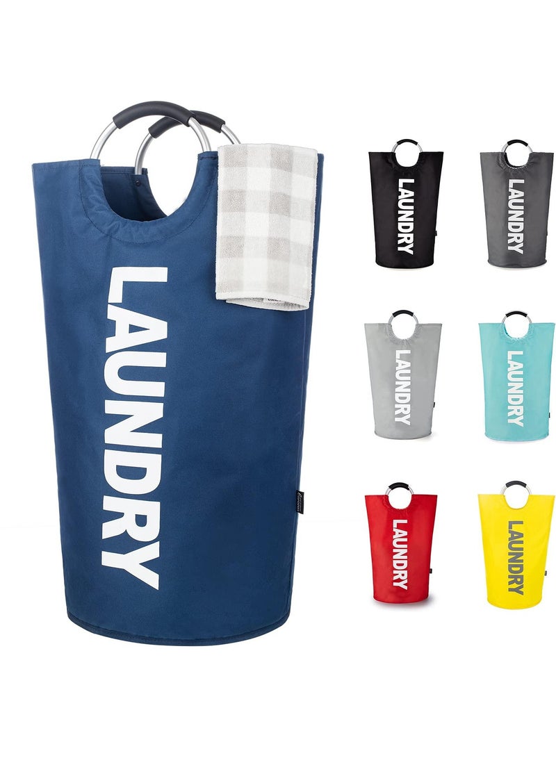 90L Laundry Basket Dark Blue Waterproof Laundry Hamper, Laundry Bag with Padded Handles, Clothes Hamper Stands Up Well, Collapsible Laundry Basket Easy Storage - Image 1
