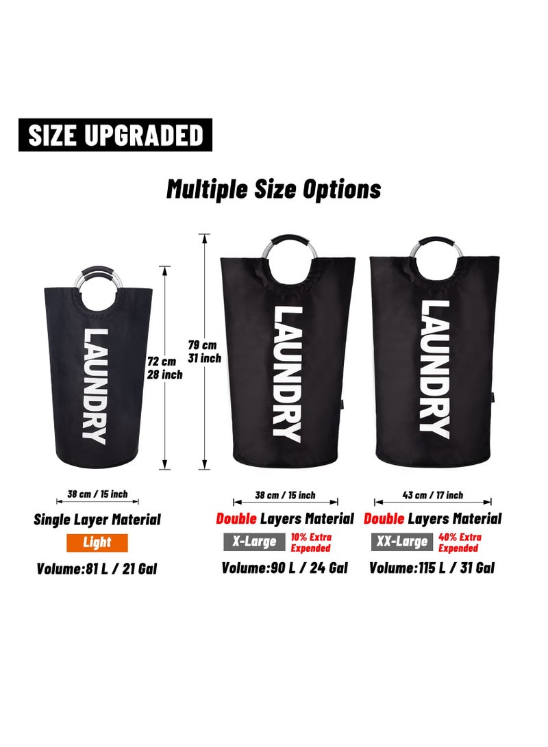 90L Laundry Basket Dark Blue Waterproof Laundry Hamper, Laundry Bag with Padded Handles, Clothes Hamper Stands Up Well, Collapsible Laundry Basket Easy Storage - Image 2