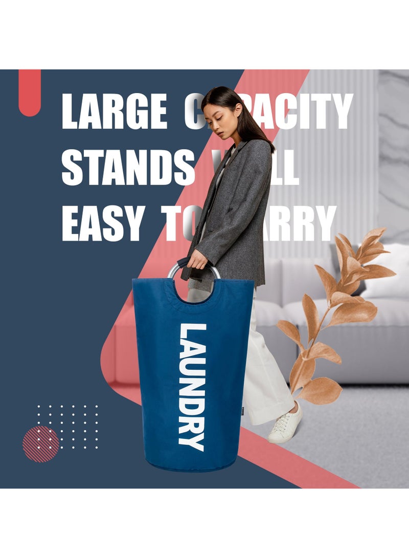 90L Laundry Basket Dark Blue Waterproof Laundry Hamper, Laundry Bag with Padded Handles, Clothes Hamper Stands Up Well, Collapsible Laundry Basket Easy Storage - Image 3