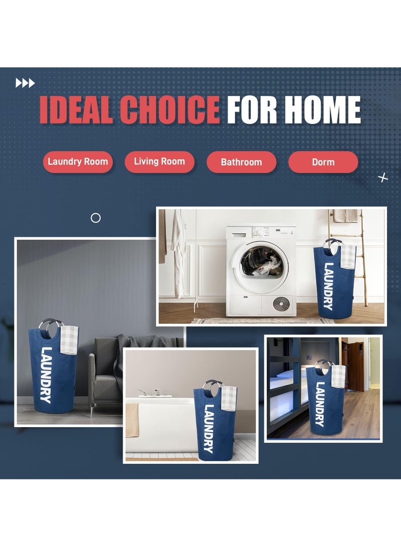 90L Laundry Basket Dark Blue Waterproof Laundry Hamper, Laundry Bag with Padded Handles, Clothes Hamper Stands Up Well, Collapsible Laundry Basket Easy Storage - Image 5