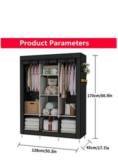 ALMUFARREJ Fabric Wardrobe Organizer Black 130x175x45 CM  - Image 5